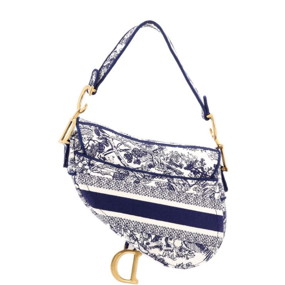 Christian Dior Saddle Bag Logo Embroidered Canvas Medium Blue, Neutral - Picture 3 of 6